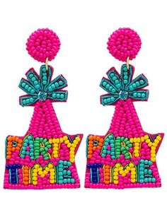 "Fashion Party Time Birthday Seed Bead Earrings Gift for Her Party Earrings  \"PARTY TIME\" POST Earring - Length: 2.5 inch - Weight: 0.3 oz ♦ Gift For: Mom, Daughter, Sister, Girlfriend, Wife ♦ Occasions: Casual, Office, Party, Birthday, Anniversary, Date ♦ TURNAROUND TIME: ♦ Your order will be shipped in 1 business day. US customers should receive their order within 2-3 business days. International orders will take 3-4 weeks. ♦ More from us https://www.etsy.com/shop/JazzyButtonsCo?ref=seller-platform-mcnav ♦ Instagram: https://www.instagram.com/beadsselavie/?hl=en ♦ Facebook: https://www.facebook.com/Beadsselavie/" Fun Dangle Earrings For Party, Pink Fun Jewelry For Party, Pink Fun Party Jewelry, Fun Pink Party Jewelry, Playful Pink Earrings For Party, Colorful Dangle Beaded Earrings For Party, Pink Beaded Earrings For Party, Red Beaded Earrings For Party, Fun Beaded Party Jewelry