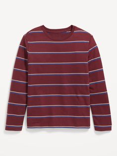 crew neck long sleeves all-over stripes relaxed fit hits below waistmachine wash according to the care instruction label T Shirt For Boys, Boys Graphic Tee, Stripe Shirt, Red Shirt, Summer Sale, Striped Shirt, Toddler Boys, Kids Boys, Boy's Clothing