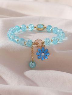 Color: Blue Material: Glass Product Measurements in cm : Size Diameter one-size 5.5 Small Beaded Bracelets With Charms, Braslet For Women's, Preppy Stuff Bracelets, Bracelets Baby Blue, Braslet Ideas Cute, Aesthetic Bracelets, Stylish Jewelry Accessories, Girly Bracelets, Charm Beaded Bracelet