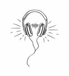 headphones with sound waves on white background