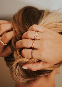 Wear this hammered ring individually for a simple adornment, or stack with other rings for a stronger statement. 2mm band width. Jess pairs it with our Cigar Band, Dani Chain Ring, and two Confetti Rings. Also shown with our Dylan Chain Ring and Swell Ring. Handmade in Eau Claire, WI. All of our jewelry is handmade to order just for you so each piece will be unique and may vary slightly from what is pictured. Confetti Rings, Hello Adorn, Confetti Ring, Bolo Necklace, Horseshoe Earrings, Everyday Wear Jewelry, Sparkly Ring, Hammered Ring, Hammered Rings