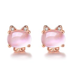 PRICES MAY VARY. Material: Pink Crystal + S925 Silver Size→ Earring: 8*6*5.2mm, Crystal: 8*6*3.2mm Design: Cute Cat Earrings, Pink Crystal and Rose Gold Electroplated Silver Make Studs Shining & Lovely Package Contents: 1 pair of BBSSC studs earrings+1 elegant box.Great for birthday gift, anniversary gift for her, holidays, graduation, mother's day, Christmas day, Valentine's Day or other occasions 100% Product Quality Guarantee, if you have any questions or problems about the items, please cont Cat Diamond Earrings, Rose Gold Jewelry Set, Pink Quartz Crystal, Pink Opal Earrings, Rose Gold Plate, Cat Pendant Necklace, Cute Stud Earrings, Kawaii Earrings, Cute Rose