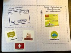 an open travel brochure with stickers on it