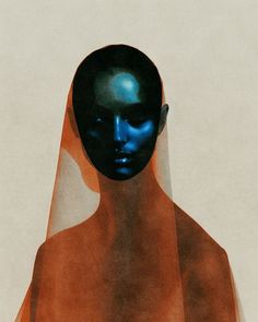 an image of a woman with blue makeup on her face and veil over her head