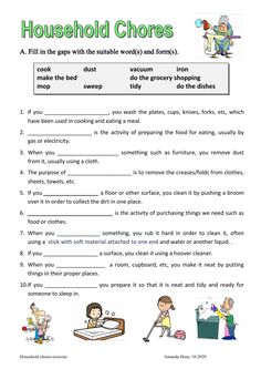 the worksheet for household chores