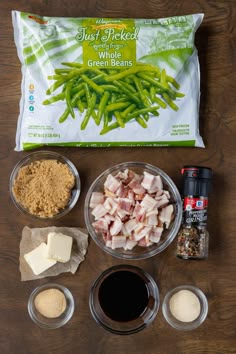 ingredients for green beans laid out on a table