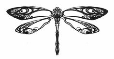 a black and white drawing of a dragonfly