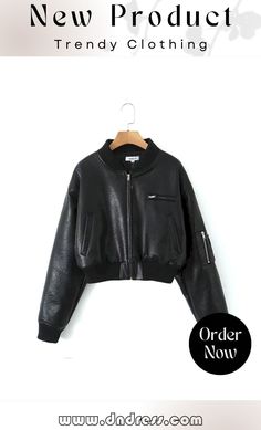 Quilted Solid Color Zipper Stand Collar Pu Jackets Outerwear