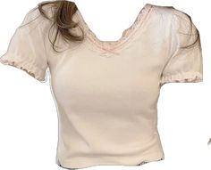 Stretch Cotton Tops With Puff Sleeves, Cute Fitted Puff Sleeve Tops, Beige Stretch Cotton Blouse, Casual Puff Sleeve Shirt, Feminine Stretch Cotton Tops, Feminine Cotton Crew Neck Top, Cute Beige Short Sleeve Tops, Cute Beige V-neck Top, Casual Pink Puff Sleeve Tops