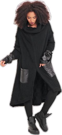 Black Long Sleeve Outerwear For Alternative Fashion, Oversized Black Gothic Outerwear, Black Outerwear For Alternative Fashion In Fall, Gothic Black Outerwear With Pockets, Black Gothic Outerwear With Pockets, Gothic Fall Outerwear, Black Long Sweater Coat With Pockets, Long Black Cardigan With Pockets, Oversized Gothic Outerwear For Fall