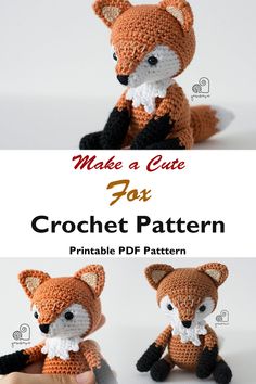 a crocheted fox is shown with the text, make a cute fox pattern