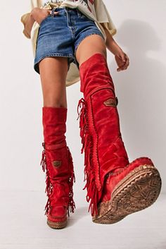 Shop our Drifter Tall Mocc Boots at FreePeople.com. Boho clothing for the creative spirit- free worldwide shipping. Thigh High Flat Boots, Thigh High Boots Flat, Unique Boots, Suede Moccasins, Red Fits, Leather Boots Women, Long Boots, Boots Knee, Flat Boots