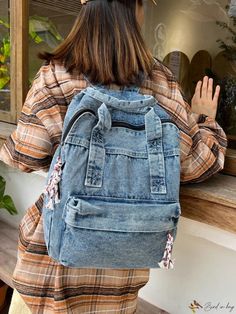 Bird in Bag - Premium Unisex Denim Backpack with Vintage Texture and Spacious Design - Ideal for Fall/Winter Fashion Denim Backpack For School, Casual Cotton Student Backpack, Casual Student Backpack With Pockets, Casual Backpack For Back To School, Denim Backpack With Large Capacity For Travel, Casual Student Backpack With Zipper Closure, Large Capacity Denim Backpack For Everyday Use, Trendy Denim Bags For Back To School, Trendy Cotton Student Backpack