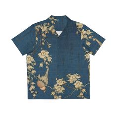 Nothing says "I love summer" like a Hawaiian shirt, and now, you can make this iconic garment even better by adding your own art to it. Made to have a boxy fit and a notch lapel collar that are perfect for any laidback scenario, these shirts come with a handy chest pocket and a 95% polyester and 5% spandex fabric for silky comfort. Choose between black or white buttons & customize it to taste.  .: Material: 95% polyester, 5% spandex .: Medium fabric (7.23 oz/yd²(245 g/m .: Boxy fit .: Chest pock Printed Relaxed Fit T-shirt With Camp Collar, Summer Cotton Tops With Exclusive Print, Artistic Cotton Summer Shirt, Summer Cotton Tops With Digital Print, Cotton Hawaiian Shirt With Vintage Print And Camp Collar, Hawaiian Printed Relaxed Fit Shirt, Printed Cotton Hawaiian Shirt, Hawaiian Shirt With Camp Collar And All Over Print, Vintage Summer Tops With Custom Print