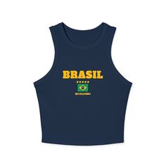 A stylish Y2K Brazil Tank Top, perfect for summer days. Available in sizes S-2XL. These custom women's tank tops are crafted with a premium blend of 52% Airlume combed and ring-spun cotton and 48% polyester, providing an ultra-soft, breathable feel. This fitted racer-back tank features a chic 1x1 micro ribbed texture, ensuring a flattering, snug fit. The high neck design offers a sleek, modern look, while the mid-length cut makes it perfect for layering or wearing on its own. Available in Athlet Brazil Y2k, Brazil Tank Top, Brazil Tank, Tank Top Y2k, Girl Y2k, Summer Tank Top, High Neck Designs, Summer Tank, Back Design