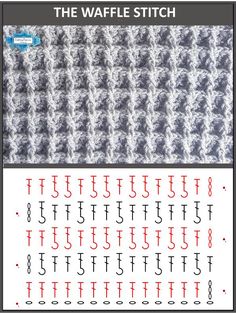 the waffle stitch pattern is shown in red, white and grey colors with text that reads