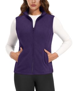 PRICES MAY VARY. Antistatic Fabrics: Made of all polyester fiber, it is very soft, lightweight, warm, also has an anti-static function. 4 Pockets: Women's fleece zip vest has 2 side zippered pockets and 2 inner pockets, provide more storage space and keep items secure. Stand-up Collar: Smooth full zipper easy to put on and take off, stand-up collar design is more windproof and warm. Elastic Armholes: Womens sleeveless jacket vest has added elastic cords at the sleeve cuffs for more inclusiveness Winter Sports Sleeveless Outerwear, Outdoor Sleeveless Fleece Vest, Functional Sleeveless Vest With Fleece Lining, Sleeveless Fleece Vest For Outdoor, Outdoor Fleece Vest, Sleeveless Vest With Zipper For Outdoor Activities, Outdoor Activities Vest With Zipper Closure, Sports Office, Soft Vest