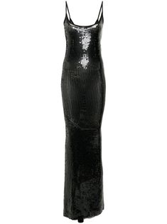 black stretch-design mesh design sequin design spaghetti straps sleeveless round neck long length unlined slip-on style Rick Owens Dress, Slip Gown, Rick Owens Lilies, Sequin Design, City Dress, Sequin Gown, Dolce E Gabbana, Mesh Design, Summer Beach Wear