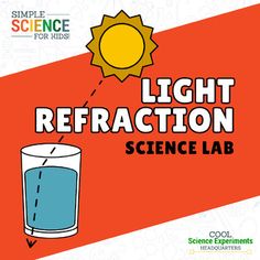 a science lab poster with the words light refaction and a glass of water