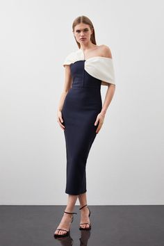 Petite Figure Form Bandage Asymmetric Strap Midi Dress Petite Midi Dress, Karen Millen Dress, White Flower Dress, Leg Split, Outfits Petite, Unique Dress, Navy Midi Dress, Outfit Women, Knit Midi