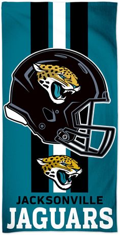 the jacksonville football team is depicted on a blue and black striped background with an image of a helmet