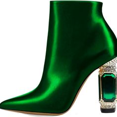 This Item Is A Final Sale. No Returns, Refunds, Or Exchanges Allowed. Absolutely No Exceptions Made. All Other Items Pictured Are Priced And Sold Separately. Luxury Heeled Boots With Round Toe For Parties, Luxury Boots With Sculpted Heel For Galas, Luxury Glamorous Heeled Boots For Evenings, High Heel Boots Ankle Green, Luxury Heeled Boots With Metal Feet For Women, Green Velvet Boots Knee Highs, Emerald Green Knee High Boots, Green Satin Boots, Emerald Green Heeled Boots