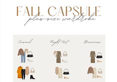 "This Plus-Size Fall 2022 Capsule Wardrobe will help you create a custom, elegant fall wardrobe. Includes 16 outfit diagrams to help you pull together outfit ideas and an \"Outfit Formula\" cheat sheet to inspire you to wear different combinations.  All of the items are available in extended sizes up to a 3x minimum, from favorite retailers like Nordstrom, Spanx, Reformation, Abercrombie and Good American. I have provided links to shop all of the items featured, and ensured they were long-lasting, high-quality pieces in natural materials that can transition into other seasons and occasions.  The outfit diagrams contain inspiration to attain a Parisian-inspired wardrobe. From casual looks with sneakers to date nights out, to boardroom-appropriate workwear.  I've also included a resource of Fall 2022 Capsule Wardrobe, Plus Size Capsule, 2022 Capsule Wardrobe, Plus Size Herbst, Plus Size Capsule Wardrobe, Plus Size Fall, Outfit Formulas, Elegant Fall, Casual Night Out