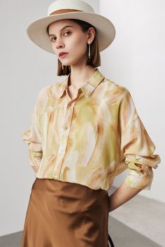 Fibflx Women's Oversized Floral Print Pure Mulberry Silk Blouse Sophisticated Wardrobe, Summer Palette, Floral Long Sleeve Shirt, Chic Shirts, 140 Pounds, Spring Shirts, Wardrobe Style, Loose Tops, Shirt For Women