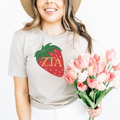 Alpha Kappa Alpha Gifts, Zta Sorority, Strawberry Tshirt, Sorority Tee Shirts, Bride Tshirt, Sorority Tees, Sorority Sweatshirts, Aka Sorority, College Sorority