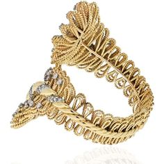 Indulge in timeless elegance with the exquisite David Webb 18K Yellow Gold Ornate Crossover Diamond Bracelet. This vintage masterpiece captures the essence of glamour and sophistication, making it the perfect gift for your beloved.Crafted in 18K yellow gold and platinum, this cuff bracelet boasts a captivating crossover design that effortlessly wraps around the wrist, adding a touch of allure to any ensemble. The hinged closure ensures a secure and comfortable fit, accommodating wrist sizes rang Emerald Cut Diamond Ring, David Webb, Modern Bracelets, Flawless Beauty, Antique Diamond, Emerald Cut Diamonds, Vintage Designer, Jewelry Inspo, Round Cut Diamond