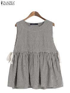 ZANZEA Women Summer Plaid Vest 2024 Korean Sleeveless Peplum Tank Tops Fashion Round Neck Tanks Olive Clothing, Summer Plaid, Black Gingham, Plaid Vest, Tops Fashion, Diy Sewing Clothes, Sewing Clothes, Diy Clothes, Aesthetic Clothes