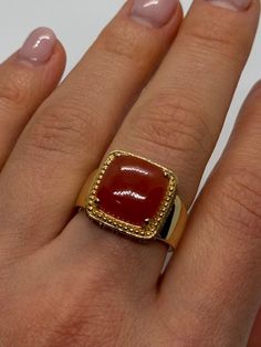 925 STERLING SILVER GOLD PLATED AMBER & RED SPINEL RING SIZE 7.5 RING WEIGHT: 9 g Main Stone: Amber Main Stone Color: Orange Main Stone Shape: Princess Main Stone Width: 12.2 mm Main Stone Length: 12.2 mm Secondary Stone: Spinel Vintage: No Red Spinel Ring, Red Stone Ring, Red Spinel, Spinel Ring, Red Stone, Ring Size 7, Rings Statement, Sterling Silber, Stone Rings