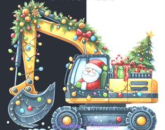 there is a christmas card with a construction vehicle