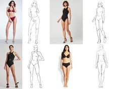 six different poses of women in swimsuits