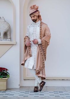 Jatin Malik-Classic White Sherwani Set-INDIASPOPUP.COM Jatin Malik, White Sherwani, Groom Sherwani, Embroidered Sherwani, Placement Embroidery, Blouse Yoke, Luxury Footwear, Old Rose, Churidar