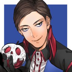 an anime character holding a skull in his hand