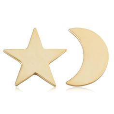 A unique, charming, fine gold jewelry for women that showcases a mismatched stud earring style of gold moon and gold star.This pair of gold mismatched earrings is made in Italy of high polish finished 14 karat yellow gold and it offers a majestic glow, adding to its charm and femininity. Simple and elegant, this pair of mismatched gold celestial studs will be great for everyday use and it will also match gold necklaces, bracelets, rings, and other gold jewelry and celestial symbol accessories. Diamond Videos, Yellow Gold Solitaire, Fine Gold Jewelry, White Gold Solitaire, Moon Studs, Solitaire Earrings, Solitaire Studs, Mismatched Earrings, Gold Moon