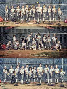 two pictures of boys in baseball uniforms posing for the camera and holding their hands up