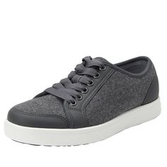 Shoe Technology, Alegria Shoes, Shoes On Sale, Contrasting Trim, Sporty Casual, Heel Caps, Grey Shoes, Classic Sneakers, Last Call