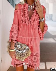 Fisdy - Vestido refinado y sofisticado con un toque de elegancia Lace Dress Casual, Midi Dress Chic, Lace Dress Boho, Bohemian Summer, 50 Style, Mini Dress Casual, Summer Party Dress, Short Mini Dress, Spring Summer Dress