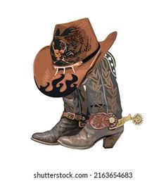 a cowboy hat and boots are sitting on top of each other