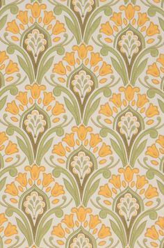 an orange and green wallpaper pattern with large flowers on the top of each flower