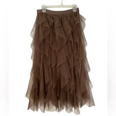 Chocolate Brown Tulle Skirt Size: Large (I Wear A Medium But This Fits Me Well) Bnwot Unbranded Elastic Waist Fully Lined So Gorgeous In Person Lenght Approx: 34-35” I Am 5’3 And It Hits Close My Ankle. Please Zoom In Photos & Video For More Details. Feel Free To Ask Questions. Brown Full Skirt With Lining, Brown Tulle Skirt, Brown Ruffled Long Skirt, Chic Full-length Brown Skirt, Brown Vintage Tiered Skirt, Brown Full-length Lined Skirt, Poofy Skirt, Chocolate Brown, Blouse And Skirt