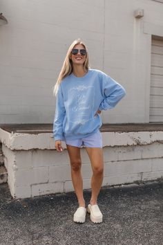 The Do Not Disturb Sweatshirt features a crew neckline, ribbed hems & Do Not Disturb - Out of Office graphic. Runs true to size (size up for a more oversized fit, as shown) *This is a made-to-order item, please note that processing & fulfillment can take up to 5 business days before shipment* 50% cotton, 50% polyester Classic Fit Air-Jet Spurn Yarn with a Soft Feel Double-needle Stitched Collar, Shoulders, Armholes, Cuffs & Hem Crew Neck Sweatshirt With Text Print For Spring, Spring Crew Neck Sweatshirt With Text Print, Blue Crew Neck Sweats For Spring, Oversized French Terry Top With Text Print, Relaxed Fit Crew Neck Sweats With Screen Print, Relaxed Fit French Terry Tops With Text Print, Spring Graphic Print Crew Neck Sweats, Relaxed Fit Crew Neck Sweater With Text Print, French Terry Crew Neck Top For Streetwear