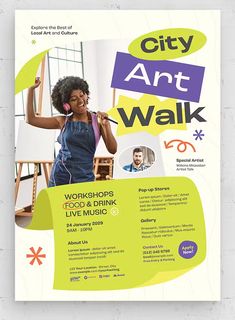 the city art walk flyer is designed to look like it's going on sale