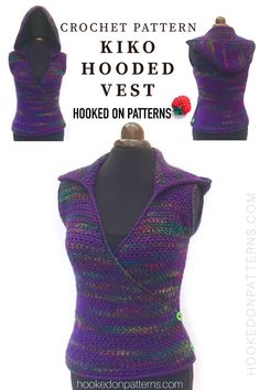 a crochet vest is shown with the hood on it