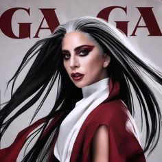 a woman with long black hair and red lipstick on the cover of magazine gaia