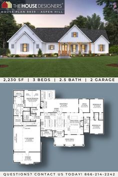 two story house plan with 3 beds and 2 baths in the front, an open floor plan