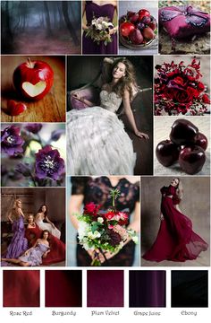 a collage of photos with different colors and designs on them, including apples, flowers, roses, dresses, and other items