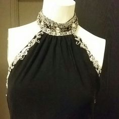 Black Embellished Dress Zipper Back Sequins And Brocade Embellishment 100% Rayon Lining 100%Polyester Size 6 Never Used. Chic Party Dress With Embellished Collar, Elegant Party Dress With Embellished Collar, Fitted Party Dress With Embellished Collar, Formal Fitted Dress With Embellished Collar, Elegant Formal Dresses With Embellished Collar, Black Embellished Dress, Terani Dresses, Dress Zipper, Embellished Dress